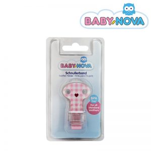 34122 Baby Nova Pacifier Holder - Pink Checked (3) - Baby Nova - Oceanokidz