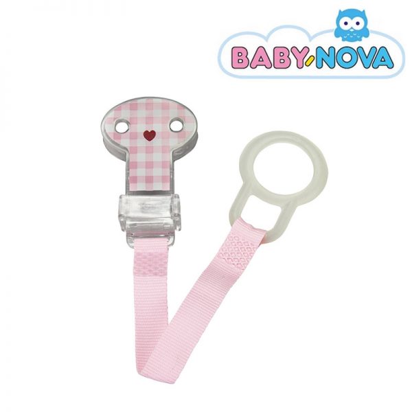 34122 Baby Nova Pacifier Holder - Pink Checked (4) - Baby Nova - Oceanokidz