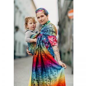 LennyLamb Ring Sling with Gathered Shoulder - Symphony Rainbow Dark (Jacquard Weave 100% Cotton) (2)