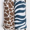 Lennylamb Swaddle Blanket Set 120x120cm - Zebra Navy Blue & White, Giraffe Brown & Cream (1)