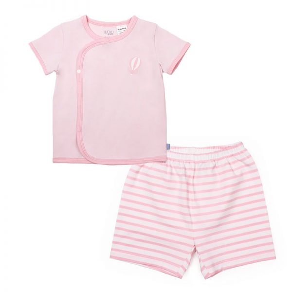 Love From Above Front Snap Baby Short Sleeve Set (Pink) (1)