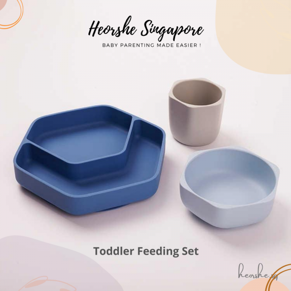 Heorshe 3pcs Toddler Feeding Set (Silicon Suction Plate, Silicon Suction Bowl, Silicone Cup) (3)