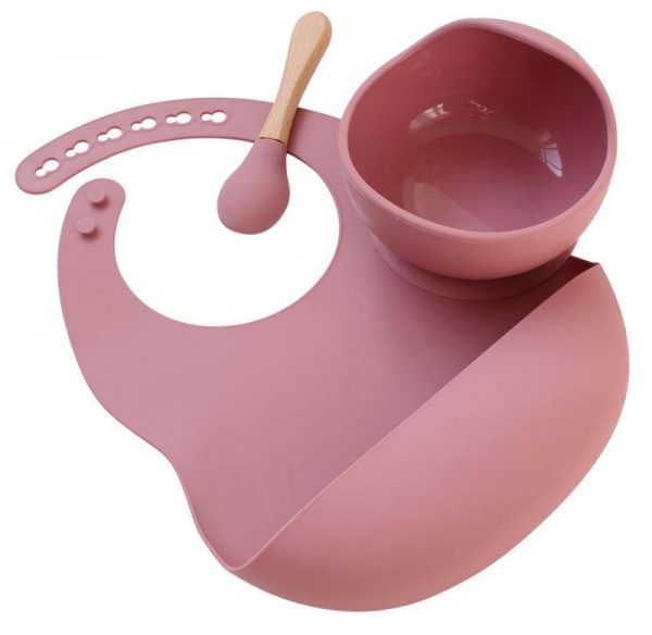 Silicone Bib + Bowl Set - Cherry Pink - Cookie Dealer