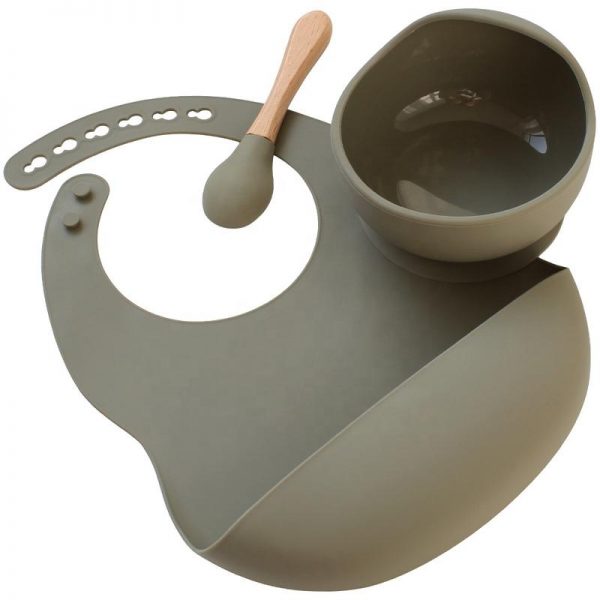 Silicone Bib + Bowl Set - Sage - Cookie Dealer