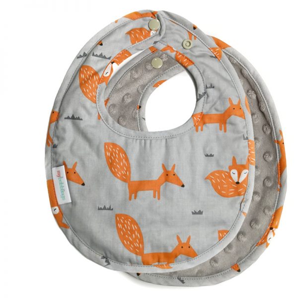 Fire Fox in Light Grey Minky Bib