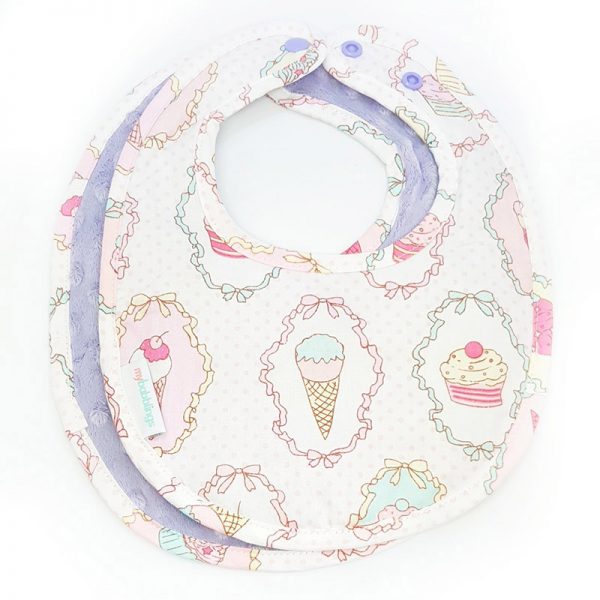 Lavender Minky Dreamy Cupcakes Bib