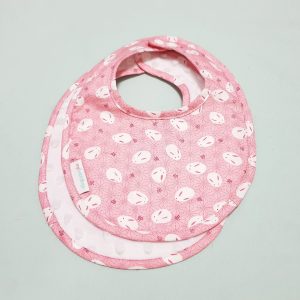 Pink Mochi Rabbit Bib with white Minky