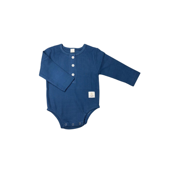 Henley Bodysuit Blue - Fat Rabbit Baby